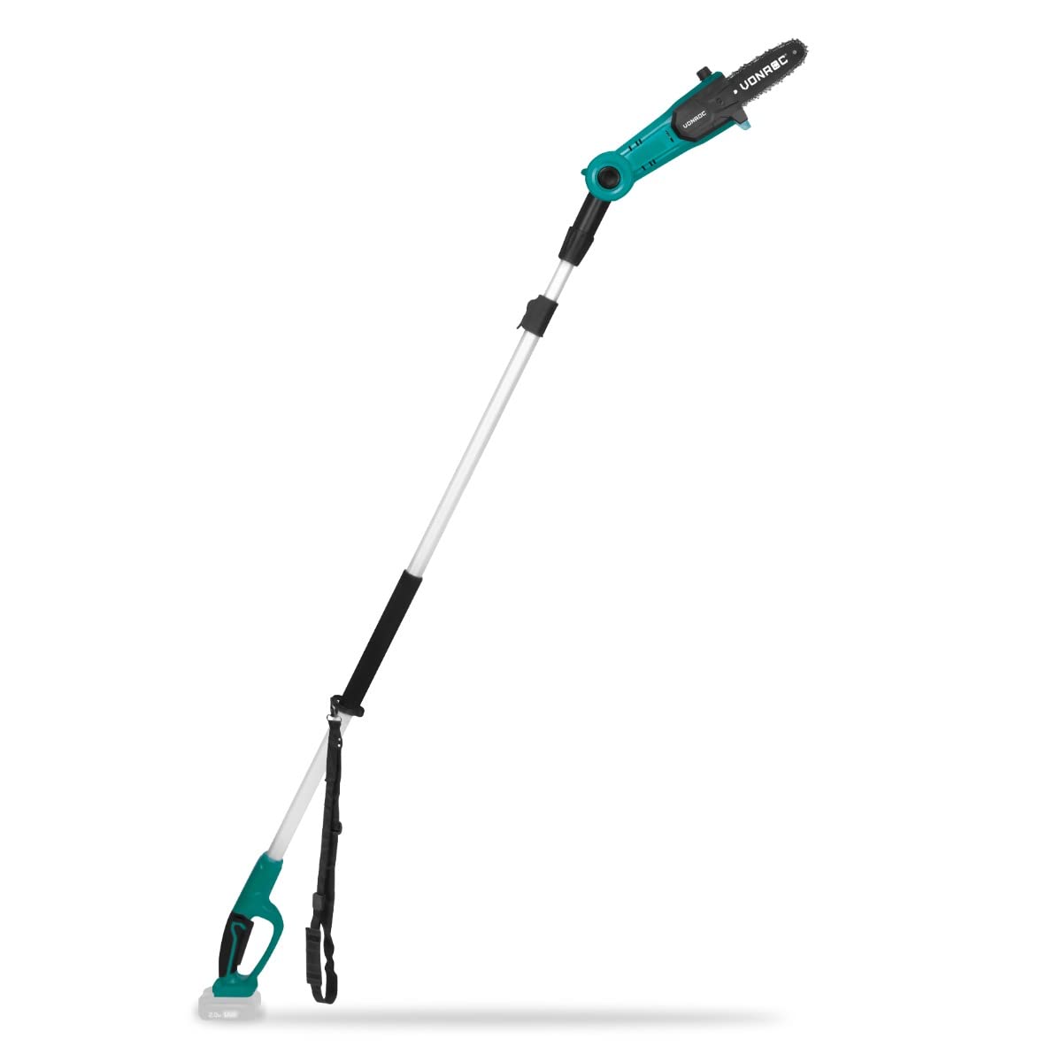 VONROC Élagueuse sur perche sans fil 20V (sans batterie, ni chargeur rapide) - Tête inclinable - Perche extensible (200-260 cm) - Chaine 44T, 5m/d