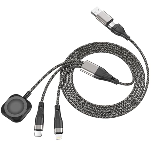 Portable Multi Fast Charging Cable for Apple Watch Charger/iPhone Charger,Travel Essential 3 in 2 USB A/Type C/Lightning USB C Cord Compatible with iWatch Ultra/SE/11-1/iPhone 17-11/4FT