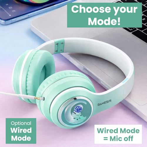 Image of GameSir Astro Junior Wireless Headphones with 40mm Drivers, Deep Bass Stereo Sound, Bluetooth 5.3, Over-Ear Noise Isolation Headset with LED Light, Built-in Mic for PC, Mobile & Laptop (Green)