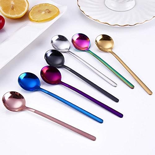 Spoons Electroplated Stainless Steel Coffee Spoon Can Be Used for Dining Table, Coffee Shop, Long Handle Teaspoon Hot Drink Tableware Size: 3 * 13cm (Color : D) (E)