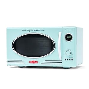 Nostalgia Retro Countertop Microwave Oven – Large 800-Watt – 0.9 cu ft – 12 Pre-Programmed Cooking Settings – Digital Clock – Kitchen Appliances – Aqua