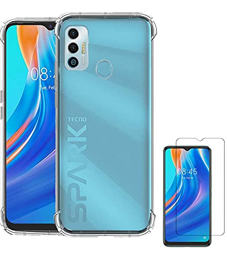 Image of Soft Flexible Silicone Back Cover Tecno Spark 7 / Spark 7T, Transparent Case + Screen Guard
