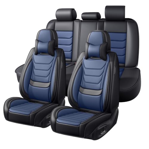 Image of Car Seat Covers Custom Fit Kia Telluride 2020-2026, Waterproof Nappa Leather Car Seat Protector, Breathable Car Seat Cushion, Seat Covers for Car(5 Seats Luxury /Black&Blue)