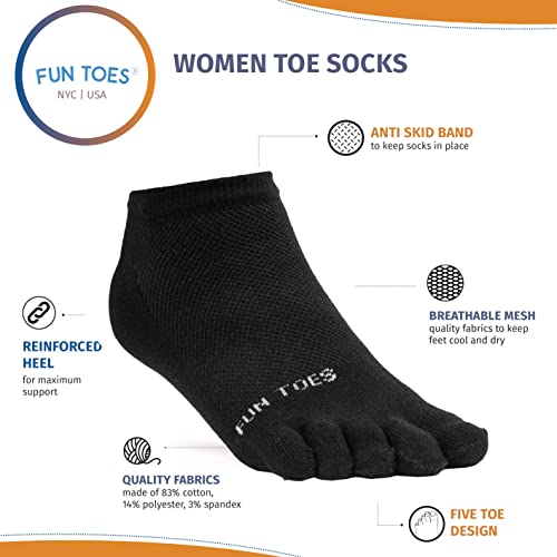 FUN TOES Women's Cotton Toe Socks-Barefoot Running- Breathable- 6 Pairs Pack-Size 9-11 Lightweight2
