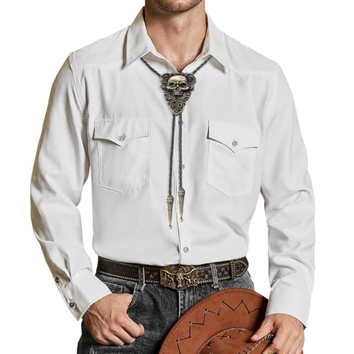 Image of Joxevyia Bolo Tie for Men Vintage Cow Skull Leather Rope Western Cowboy Necktie Vintage Bola Tie Gift for Him