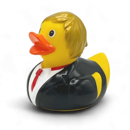 SUPERLOTTI Pato chirriante novio Jens, un pato de baño original, marca de calidad para niños. ¡Solo real en la caja de manzanas!