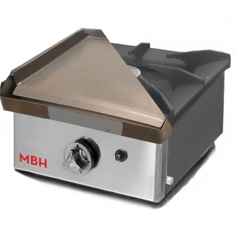 MBH - Fogón y Plancha a Gas Profesional Todo en Uno con Parrilla de Fundición y Placa Laminada 40x40 cm para Hostelería. Cocina Industrial de Sobremesa INOX para Bar y Restaurante (410x452x233 mm)