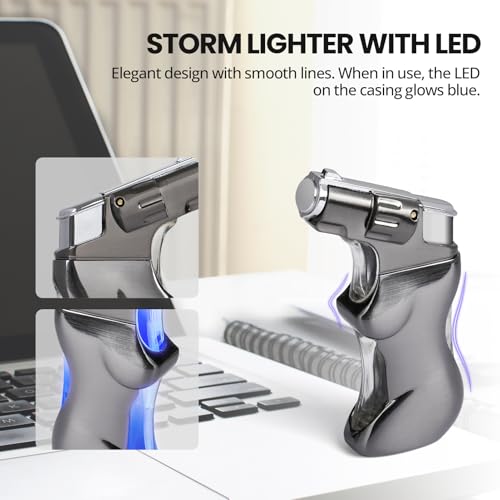 YUSUD Refillable Torch Lighter with Visible Fuel Window - Cool Blue LED Light Design - Adjustable Windproof Jet Flame - Butane Lighter for Camping & Unique Gift for Men Women (Butane Not Included) - Image 4