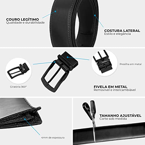 Cinto Masculino de Couro Social (Preto, Fivela 2)