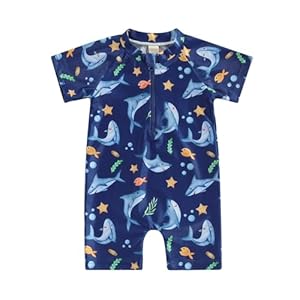 Toddler Baby Boys Swimsuit Short Sleeve One-Piece Swimsuit Zipper Jumpsuit Toddler Rash Guard Girl Swimwear