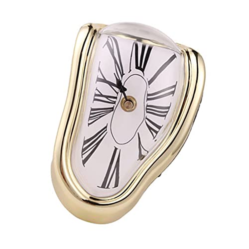Fydun Clock, Melting Plastic Retro Decorative Electroplated Wear for Office Reloj Derretido Metal Paint Desk Table Silver Wall Clocks 13 (Gold)