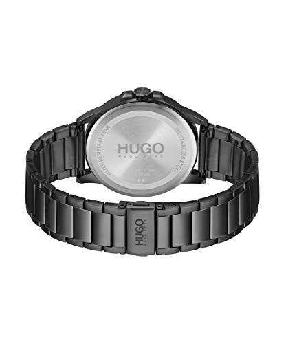 Hugo #First Men's Quartz Stainless Steel And Link Bracelet Casual Watch, Color: Black (Model: 1530187) #TOP2