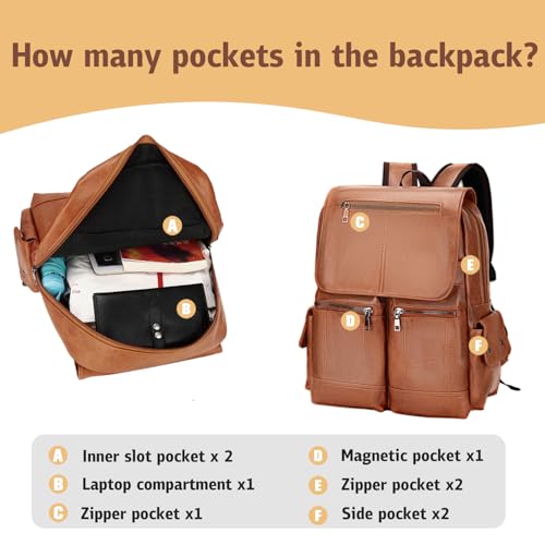 Laptop Large Leather Backpack for Women Man Teather Business Travel Work College Computer Backpack Brown3