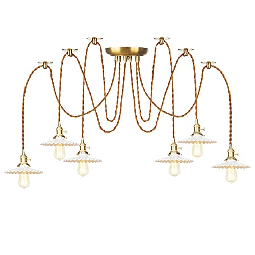 Lustre moderne en laiton pour îlot de cuisine et salon avec suspension céramique réglable
