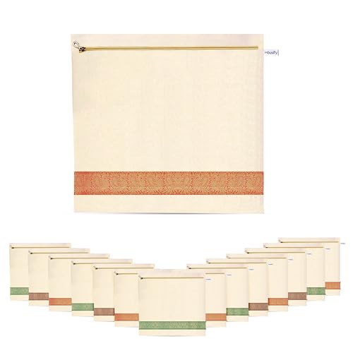 Housify Cotton Saree Covers with ZIP - Pure Cotton 12 Big Size(16.5×14.5 Inches) Single Sari Storage Bags/Cover/Pouches for Packing New Sadi - Wardrobe Organizer for Sarees/Cloths With Window (12)