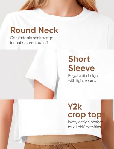 Image of Girls Cropped T-Shirt Short Sleeve Round Neck Cotton Comfy Y2k Basic Cute Dance Crop Tops Tees for Kids