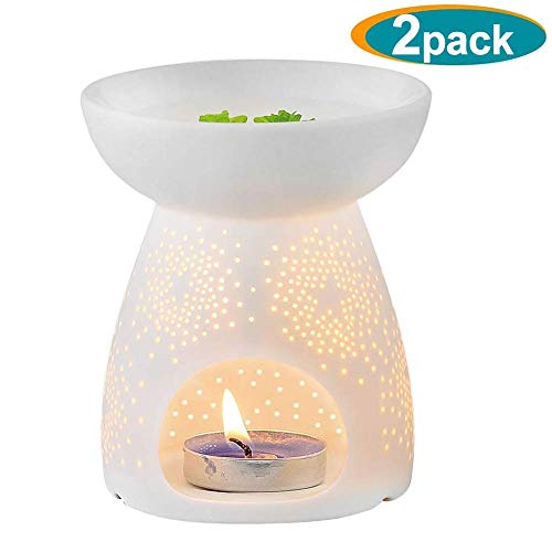 NJCharms Ceramic Oil Burner,Essential Oil Diffuser Aromatherapy Candle Warmer for Home Office Baby,White