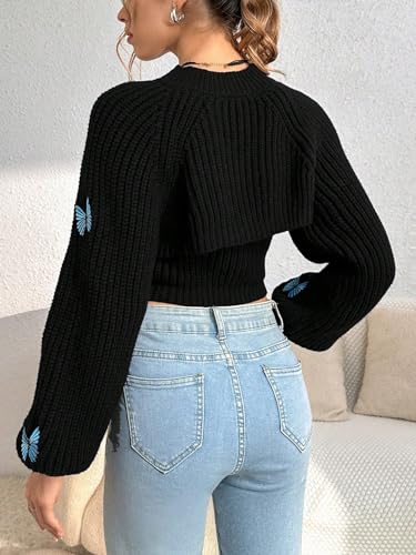 SOLY HUX Sweaters for Women Butterfly Embroidery Tube Knit Tops and Cropped Shrug Sweater2