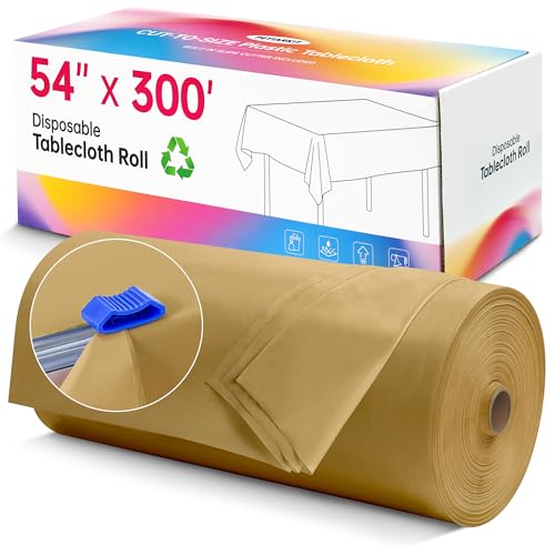 Image of Plastic Table Cloth Disposable, 54In X 300F Table Cover Roll Waterproof