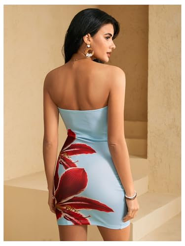Image of WDIRARA Women's Floral Print Mini Tube Dress Summer Strapless Sleeveless Bodycon Dresses