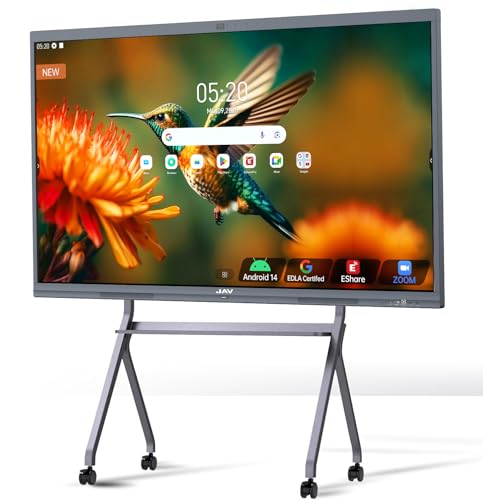 JAV Smart Board Google EDLA-Certified 4K Interactive Whiteboard for Office & Classroom Dual 48 MP AI Cameras, 2 x16W Soundbar, Android 14 OS 8GB+128GB, ?Wall Mount Included?