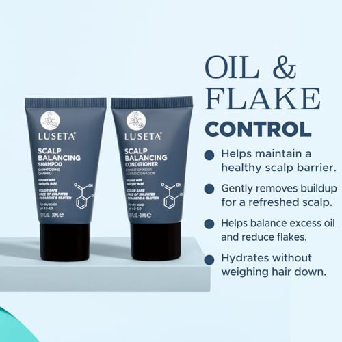 Image of Luseta Scalp Balancing Shampoo and Conditioner Travel Set 2 x 1.01 Fl Oz | Travel Scalp Care, Compact Hair Routine, Post-Gym Refresh, Anti-Dandruff Shampoo for Men, Clarifying, pH-Balanced