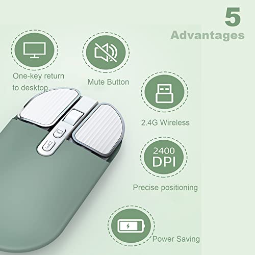Image of 2.4G Wireless Rechargeable Mouse with USB Receiver,One Click Return to Desk,Mute Button,Power Saving, 2400DPI Optical Cute Girls Mouse for Laptop,Notebook,PC,Tablet (Green)