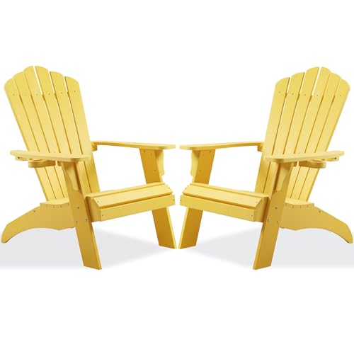 Image of Psilvam Adirondack Chairs Set of 2 with Cup Holder, Oversized,Yellow