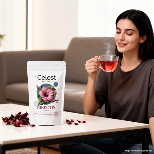 Image of Celest Hibiscus Tea - 50 Pyramid Bags (Pack of 4) | Loose Leaf Herbal Tea | Natural & Refreshing | Caffeine-Free