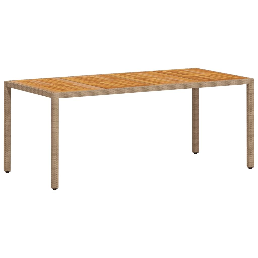 Stół ogrodowy, na taras, odporny na warunki atmosferyczne, do użytku na zewnątrz, stół balkonowy, beżowy, 190 x 90 x 75 cm, polirattan, drewno akacjowe