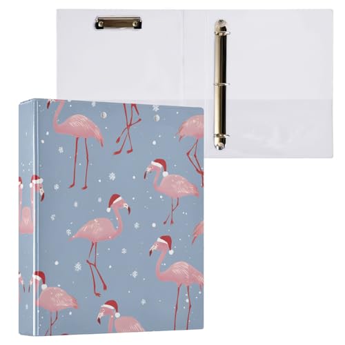 リングファイル ルーズリーフ バインダー a4 フラミンゴ クリスマス Dリング 3穴 200枚収納 クリップ&収納ポケット付き 書類整理 事務用品