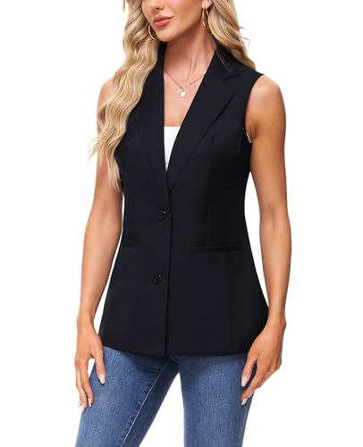 MINTLIMIT Sleeveless Vest Blazer for Women Casual Open Front Cardigan Vest Office Lapel Button Long Blazers with Pockets4