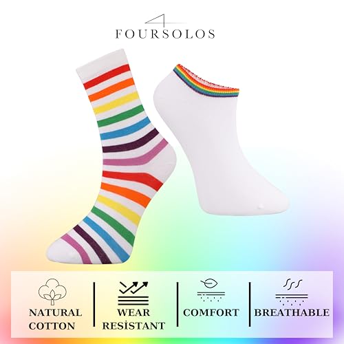 Unisex Cotton Rainbow Booties & Ankle Socks, 4-Pack, Non-Binding, Breathable, Soft, Durable, deal for Everyday Wear2