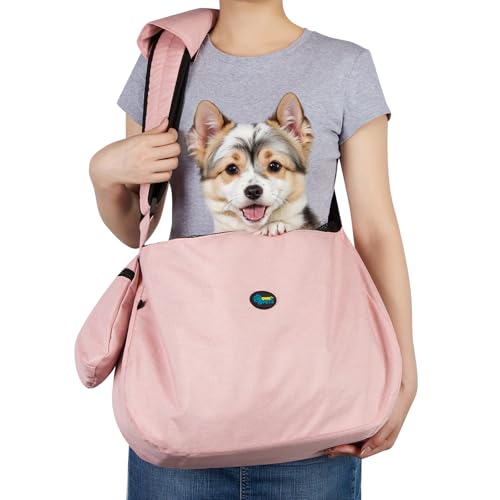 Ownpets Hundetragetasche Bis 11kg Mit Schulterpolster und Fronttasche, Sling, Tragetücher für Hunde, 29 cm Tief * 47 cm Breit, Rosa