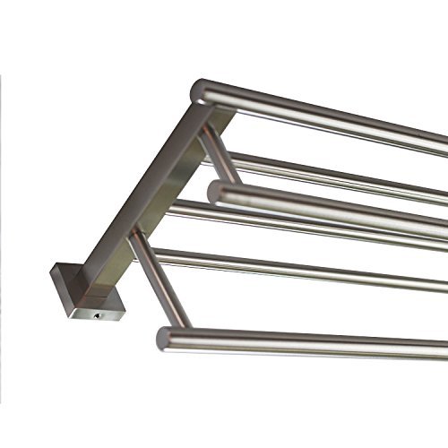 Premium Modern Double Hanging Quadruple Towel Bar Rack W/Square Base (24 Inches)- Brushed Finish, Stainless Steel, Water And Rust Proof, Top Of The Line Rack And Shelf #TOP4