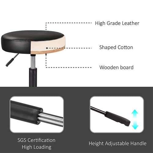 Imusee Rolling Stool Swivel Salon Shop Stool Chair Adjustable Drafting Stool Massage Spa Stool With Pu Leather Cushioned In Black #TOP3