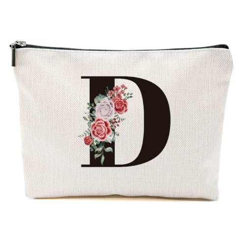 Rose Letter Initial D Makeup Bags for Women Bridesmaid, Wedding Gifts