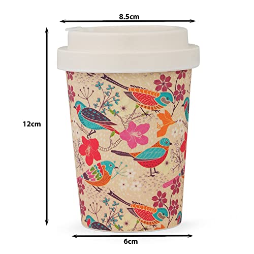 Image of Eco-Friendly Bamboo Fibre Travel Reusable Coffee Mug with lid 350 Ml (Birdie)