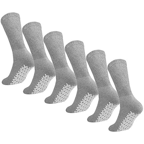 Men Women Anti Slip Grip Non Skid Crew Cotton Diabetic Socks For Home Hospital 3, 6 or 12-pack - Grey - X-Large Cover