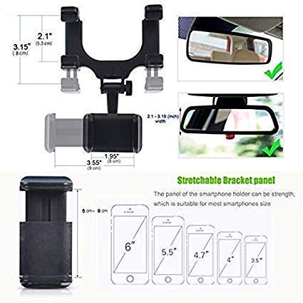 Image of Car, Multifunctional Rearview Mirror Phone Holder, Universal 360 Car Rearview Mirror Mount Stand Holder, GPS Holder Car Phone Stand for All Mobile Phones (Rear View Holder)