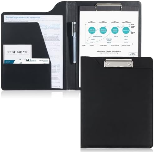 ProCase Clipboard Folder Portfolio, A4 Leather Padfolio Clipboard, Business Portfolio Clipboard Folder Professional Portfolio for Interview Resume Office Conference -Black