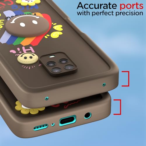 Image of Pikkme Back Cover for Redmi Note 9 Pro /Note 9 Pro Max /Poco M2 Pro /Note 10 Lite | Soft Silicone| Cute Rainbow Smile & 3D Cartoon Flower Design | Shockproof Raised Camera Protection Bumper Case (Brown)