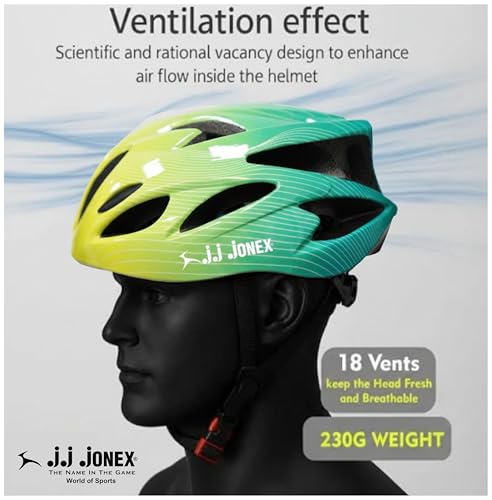 Image of JJ Jonex Adjustable Cycling & Skating Helmet with Detachable Visor | Light Weight | Adjustable Strap with Comfortable Chin Padding | Blue | Medium Size | (Green, Medium)