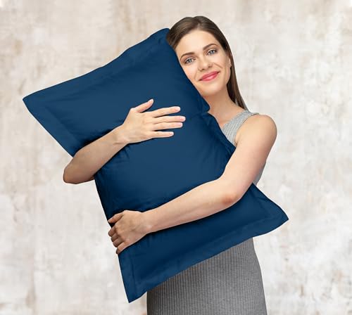 Image of Royale Linens Pillow Shams 2 Pack Euro Size 26x26 Inch - Brushed 1800 Microfiber - Bed Pillow Shams, Wrinkle Resistant Super Soft and Cozy - Back Overlap Closure - Oxford Pillowcase (Euro, Navy)