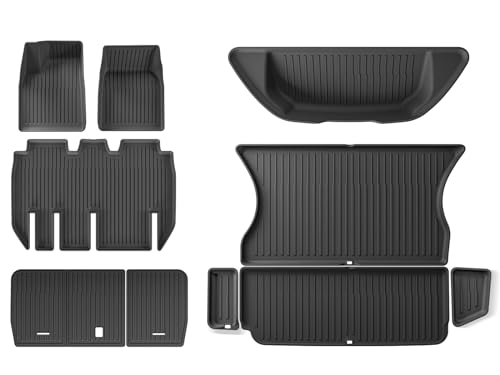 LUCKEASY for Tesla Model X 2023-2025 New 5 Seat Foot Mat Front Trunk Pad Trunk Backrest Pad for Model X Accessories TPE All-Weather Black