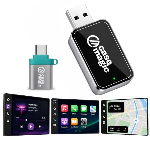 Image of CaseMagic 2-in-1 Wireless CarPlay & Android Auto Adapter - Converts Wired to Wireless | Plug & Play, Bluetooth 5.0 + 5GHz WiFi, USB-A & Type-C | Hyundai, Maruti, Kia, Honda | OEM Wired Cars Only