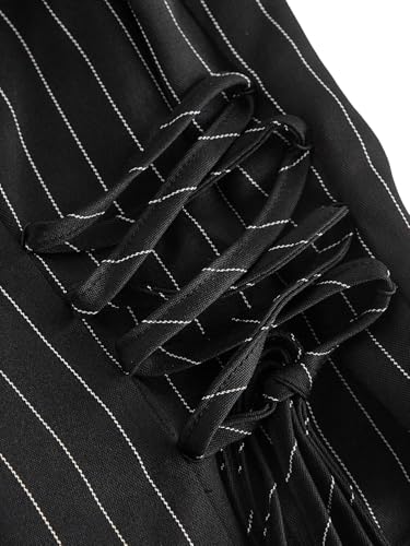 Image of MOD V-Neck Sleeveless Side Tie Waist Straight Pants Black Striped Suit Set,Back To School Preppy Tops 2pcs
