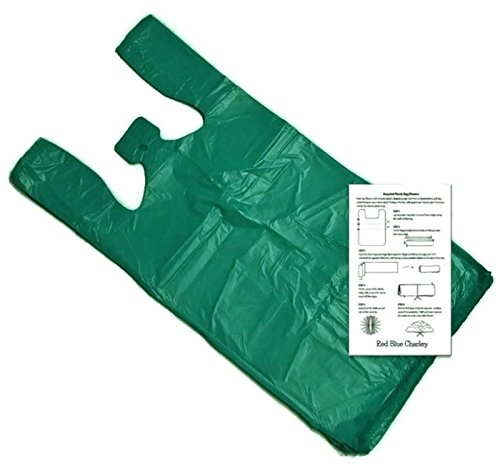 Dark Green 10x6x21 Medium Plastic T-shirt Bags (100 Pack) with Crafting Insert - Reusable Retail Shopping Bags