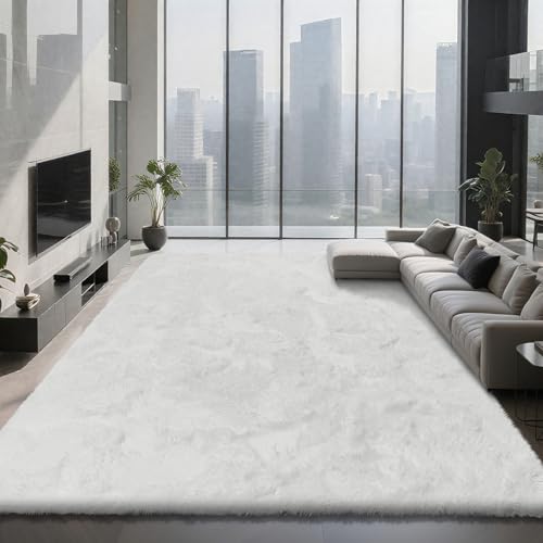 Shag Area Rugs for Bedroom Living Room,5X8 Ultra Soft White Fluffy Area Rugs for Dorm, Indoor Carpet Nursery Rugs for Kids Room Home Decor,White