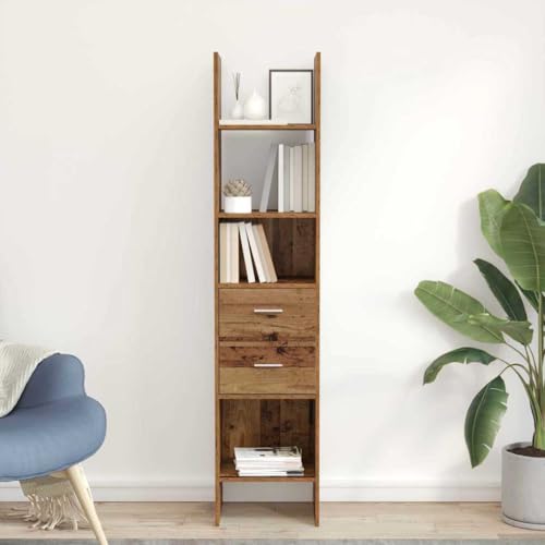 Mokuyary - Estantería de madera antigua, 40 x 35 x 180 cm, madera de ingeniería, mueble de almacenamiento con compartimientos, armario estantería de libros para sala de estar, oficina, dormitorio -B